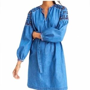 Madewell $148 Embroidered Denim Tealeaf Dres Flores Wash Blue